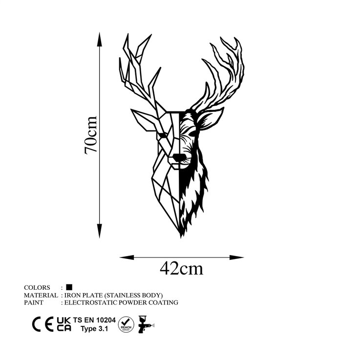 Wallity Red Deer 2 Escultura de pared de metal negra